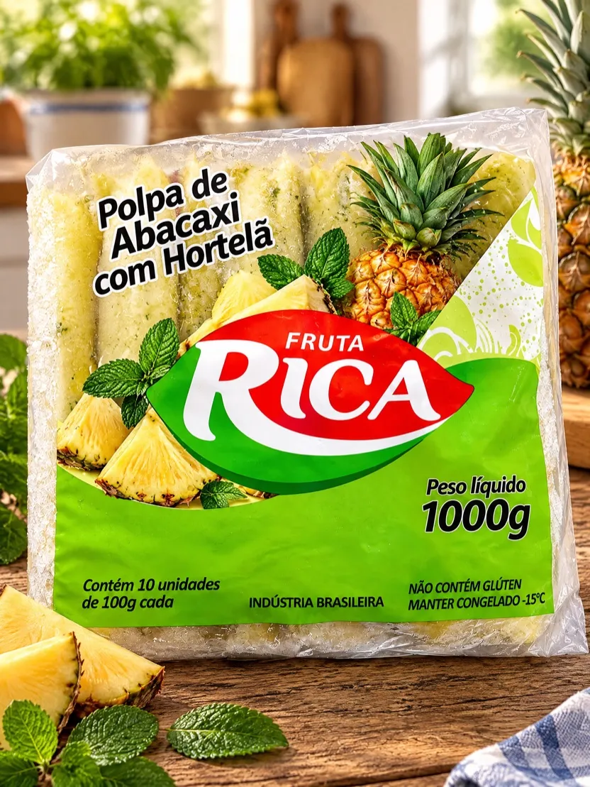 Polpa de abacaxi com hortelã